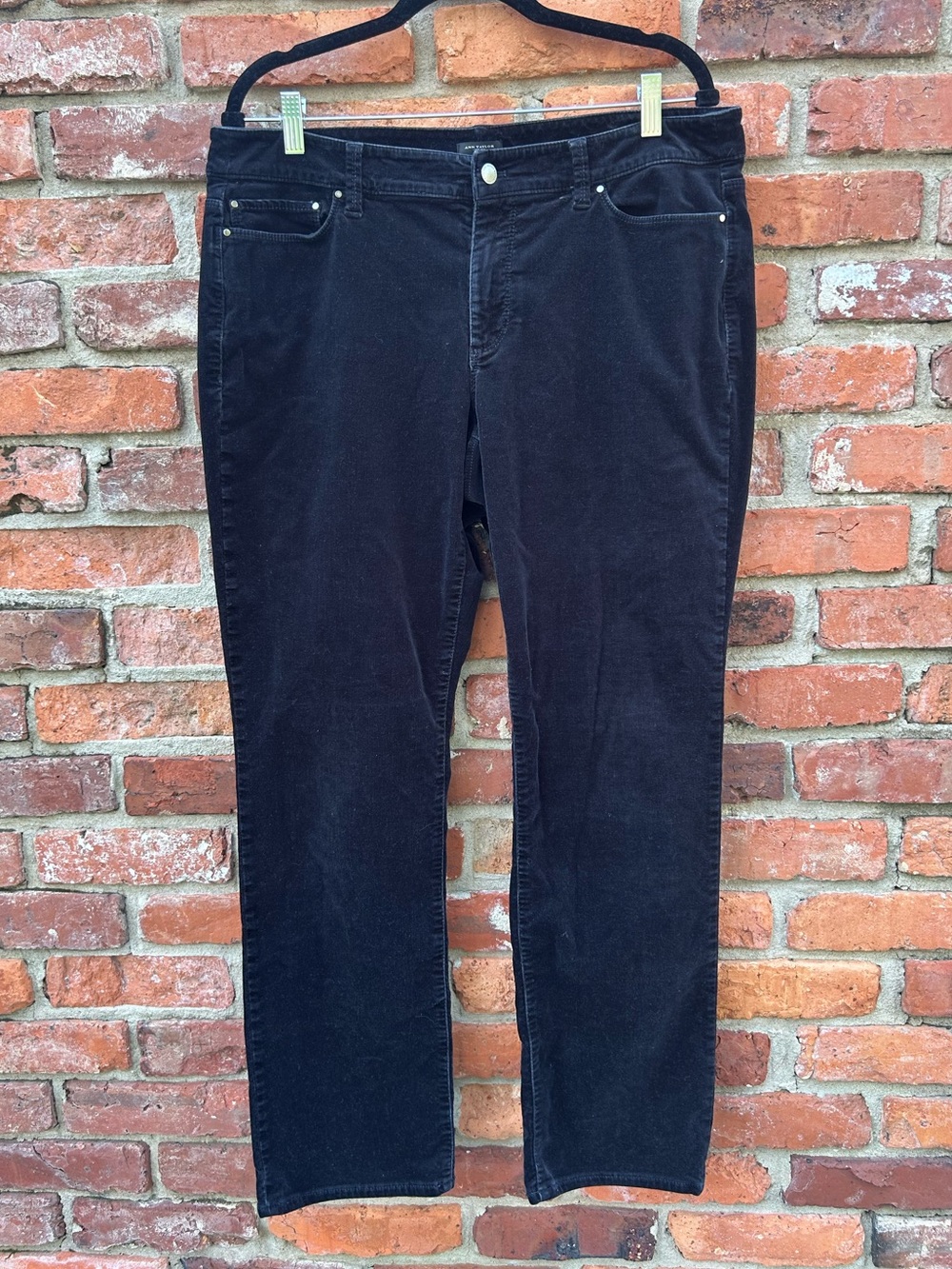 Ann Taylor Curvy Black Corduroy Pants Classic Straight Fit Size 14 Cotton